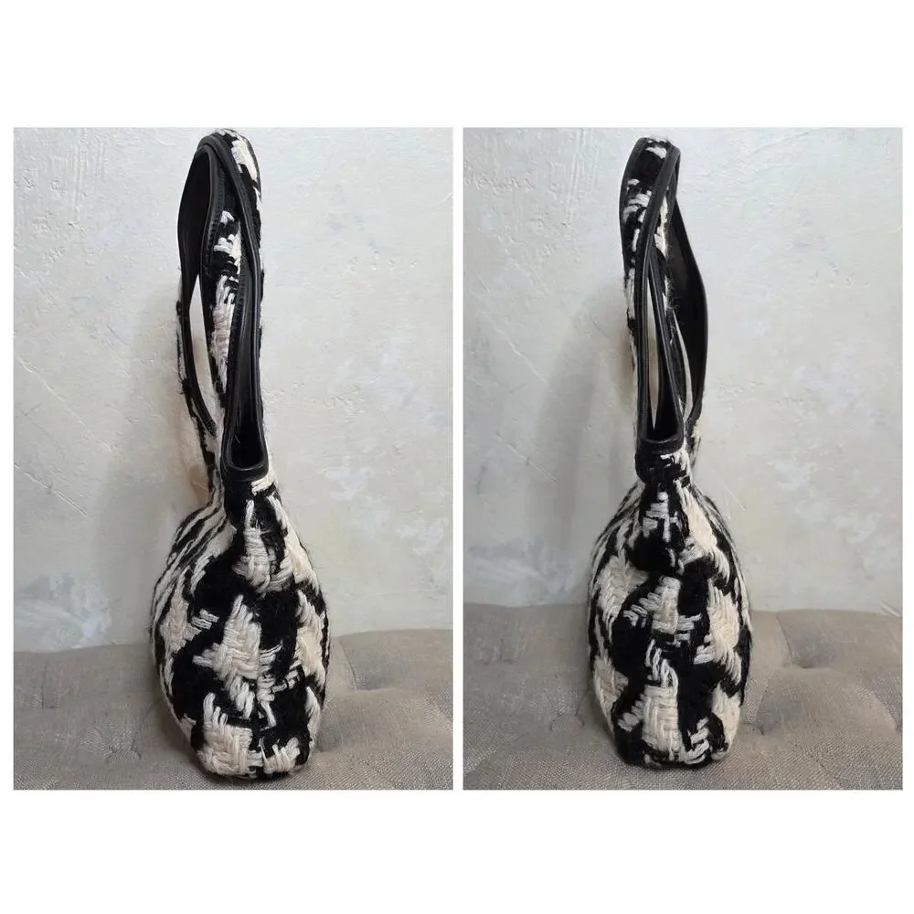 Miu Miu Houndstooth Wool Leather Black White Shoulder Bag Purse Turn Lock✨️Y2K - Picture 5 of 15